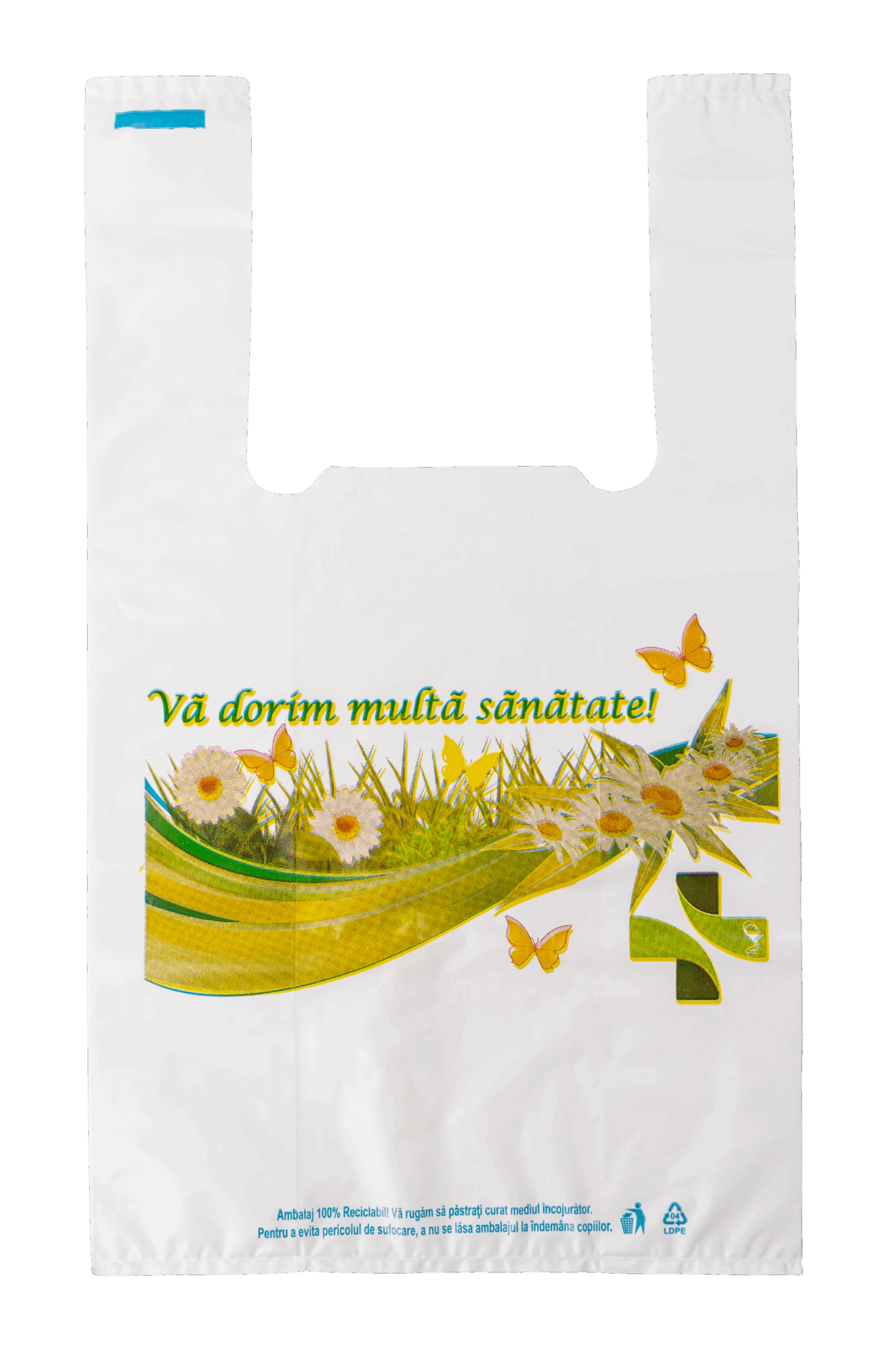 Sacosa farmacie tip maiou 23 cm x 8 cm x 40 cm – polietilenă 50 microni, rezistentă și reciclabilă, set 100 bucati