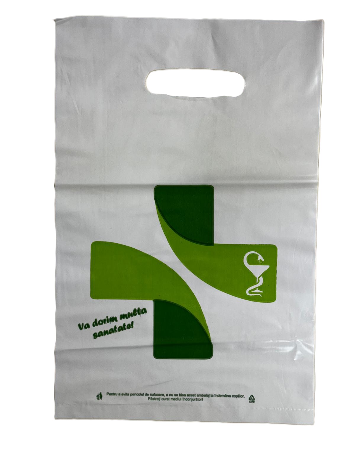 Sacosa farmacie tip banana – 23 cm x 35 cm, polietilenă 50 microni, set 100 bucati