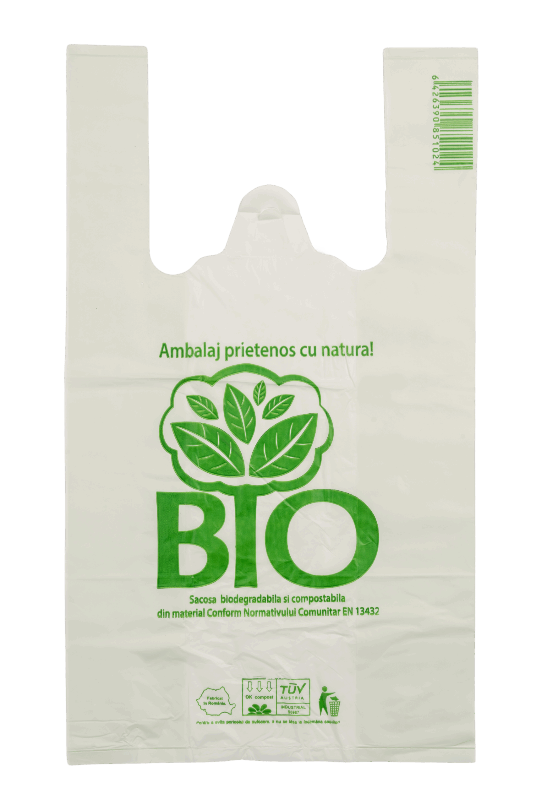 Sacosa biodegradabilă tip maiou 23 x 40 cm – Ambalaj eco-friendly