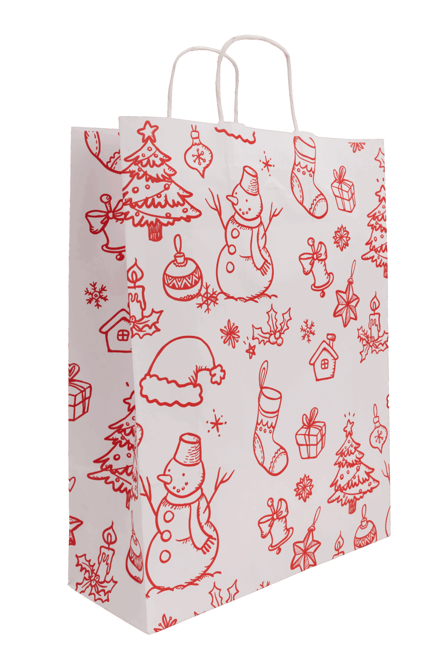 Sacoșă din hârtie cu motive de Crăciun – 32 cm x 12 cm x 41 cm, set 10 bucati